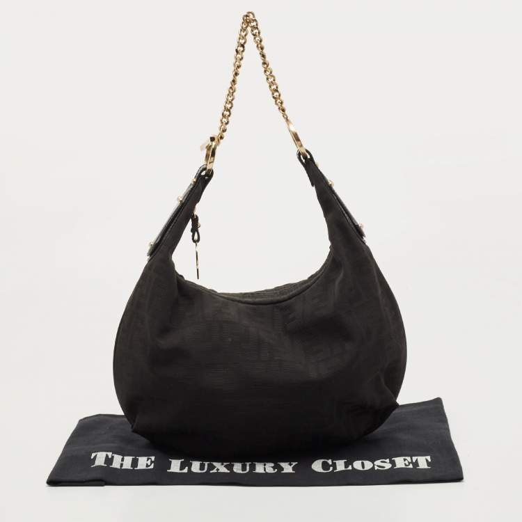 Pre Owned Fendi Black Zucca Canvas Chef Chain Link Hobo