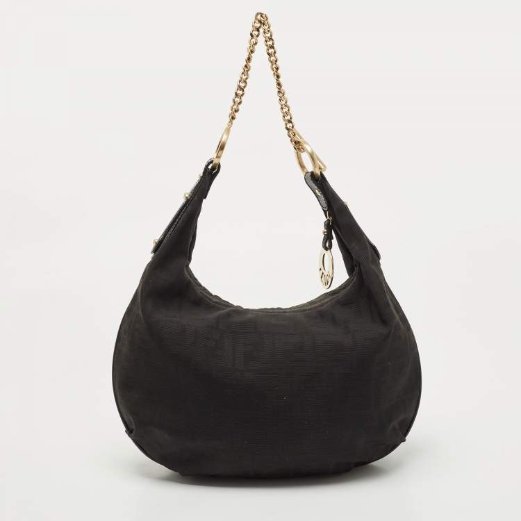 Pre Owned Fendi Black Zucca Canvas Chef Chain Link Hobo