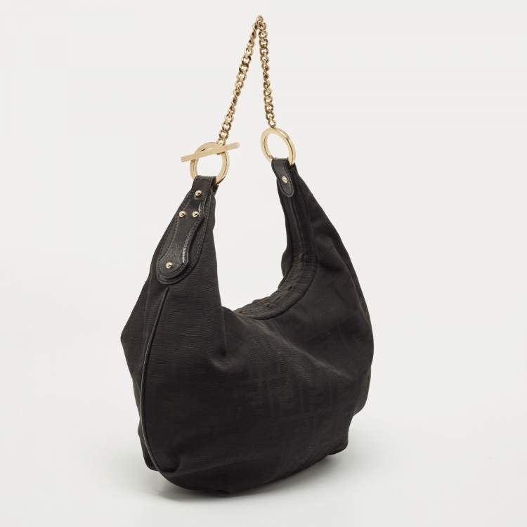 Pre Owned Fendi Black Zucca Canvas Chef Chain Link Hobo