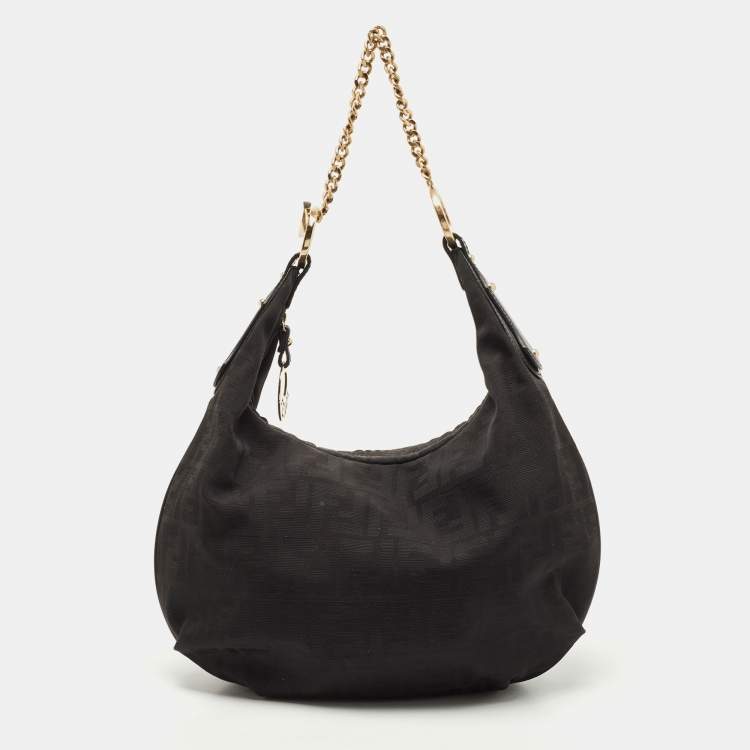 Pre Owned Fendi Black Zucca Canvas Chef Chain Link Hobo