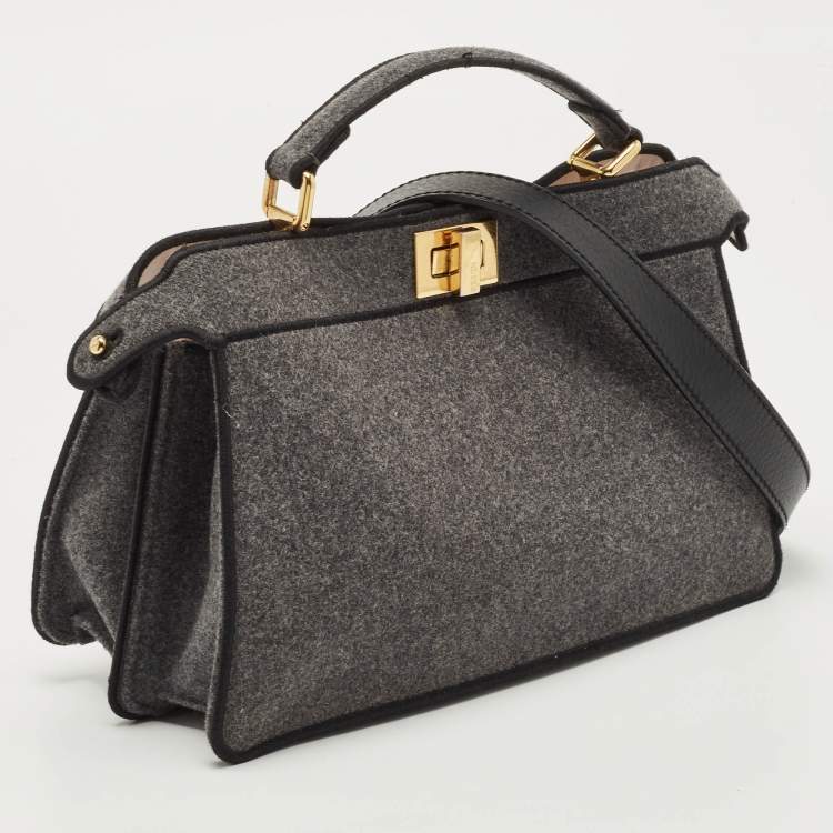 Pre Owned Fendi Grey Felt Peekaboo ISeeU East West Top Handle Bag