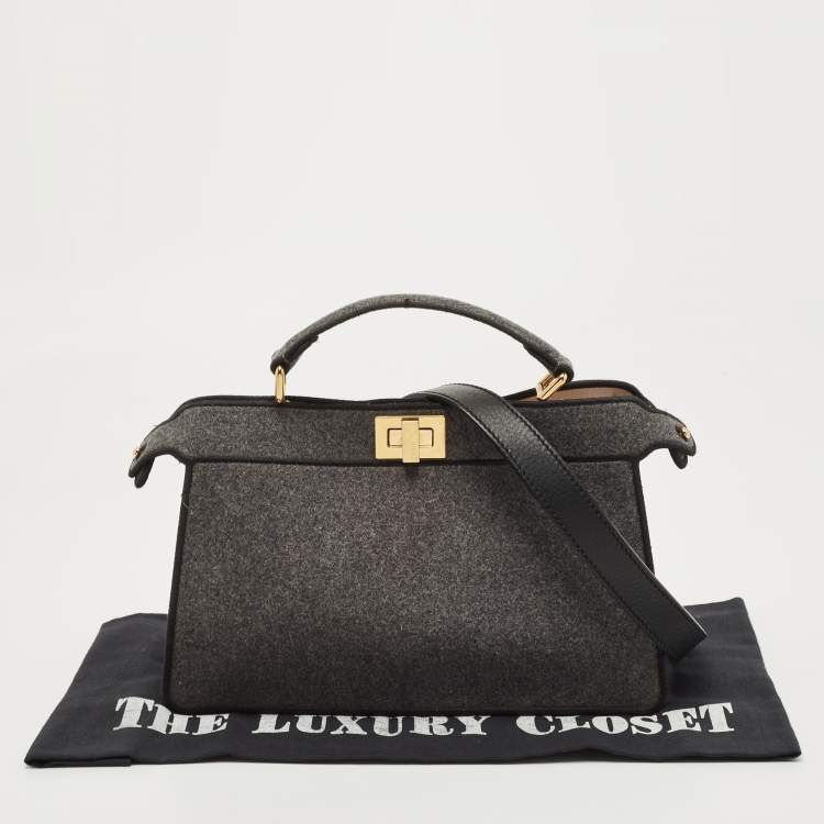 Pre Owned Fendi Grey Felt Peekaboo ISeeU East West Top Handle Bag
