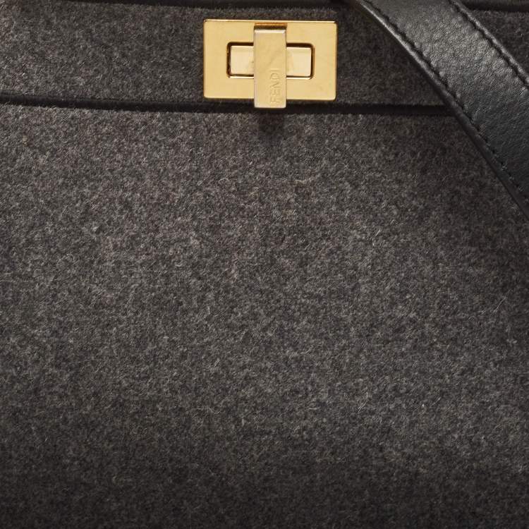Pre Owned Fendi Grey Felt Peekaboo ISeeU East West Top Handle Bag