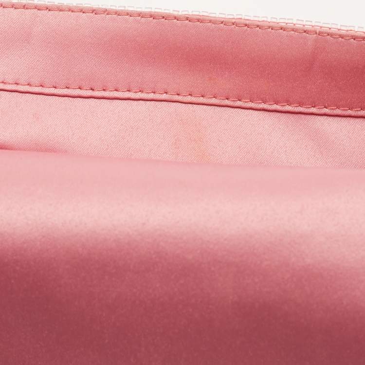 Pre Owned Fendi Pink Sequin Embellished Satin And Watersnake Medium Baguette Bag