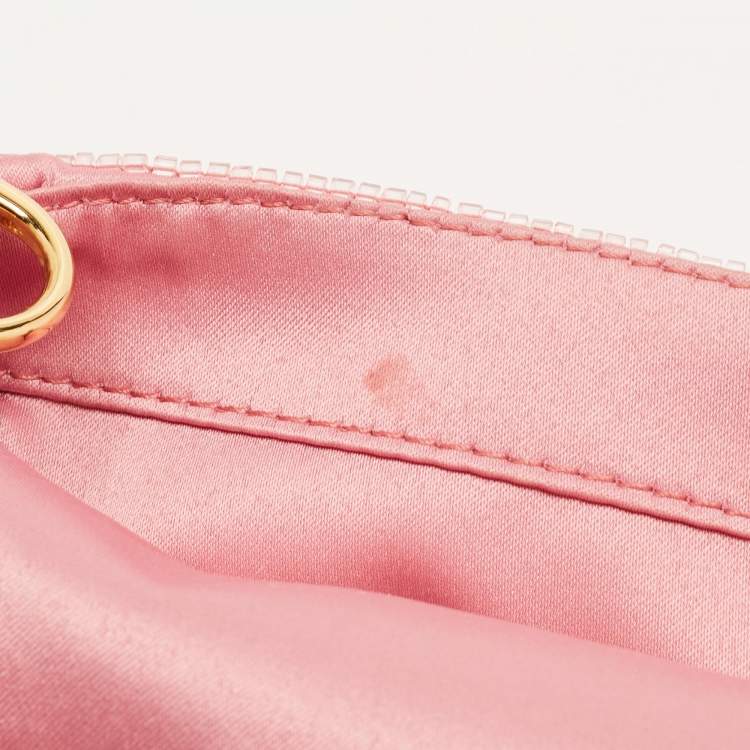 Pre Owned Fendi Pink Sequin Embellished Satin And Watersnake Medium Baguette Bag