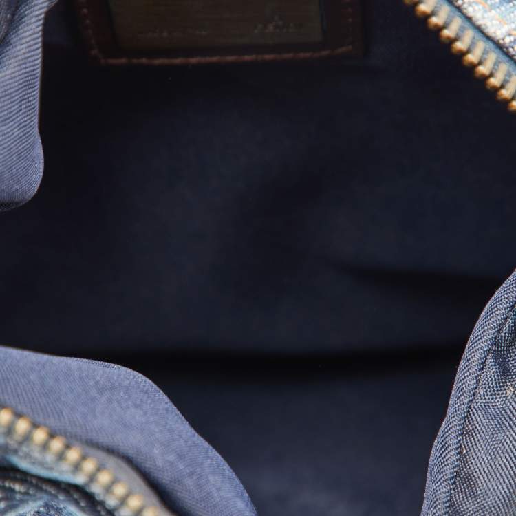 Pre Owned Fendi Blue/Brown Denim and Leather Oyster Hobo