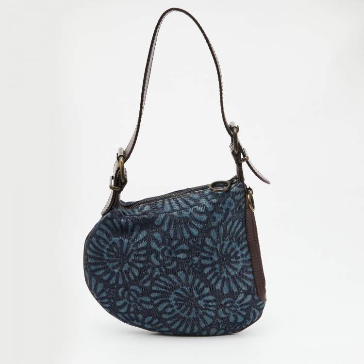 Pre Owned Fendi Blue/Brown Denim and Leather Oyster Hobo