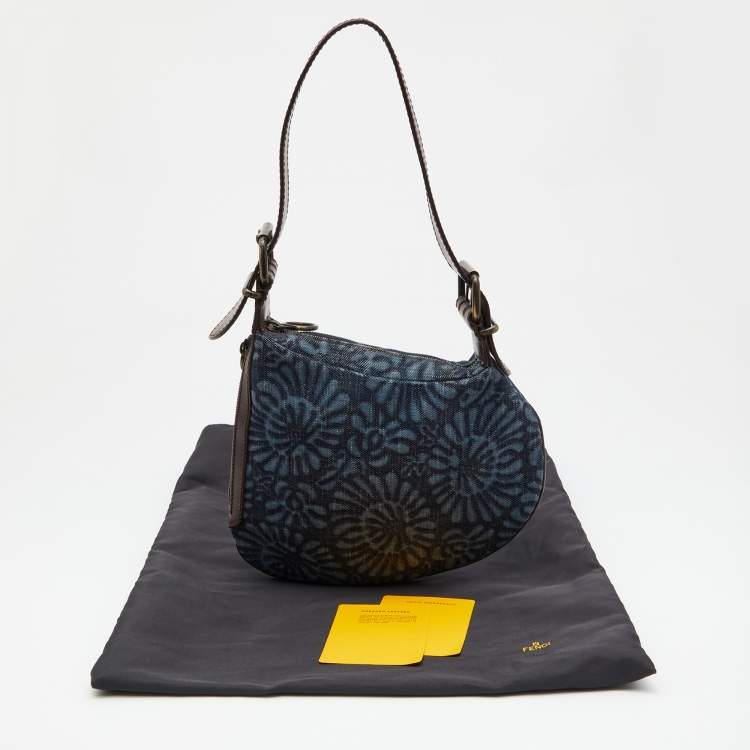 Pre Owned Fendi Blue/Brown Denim and Leather Oyster Hobo