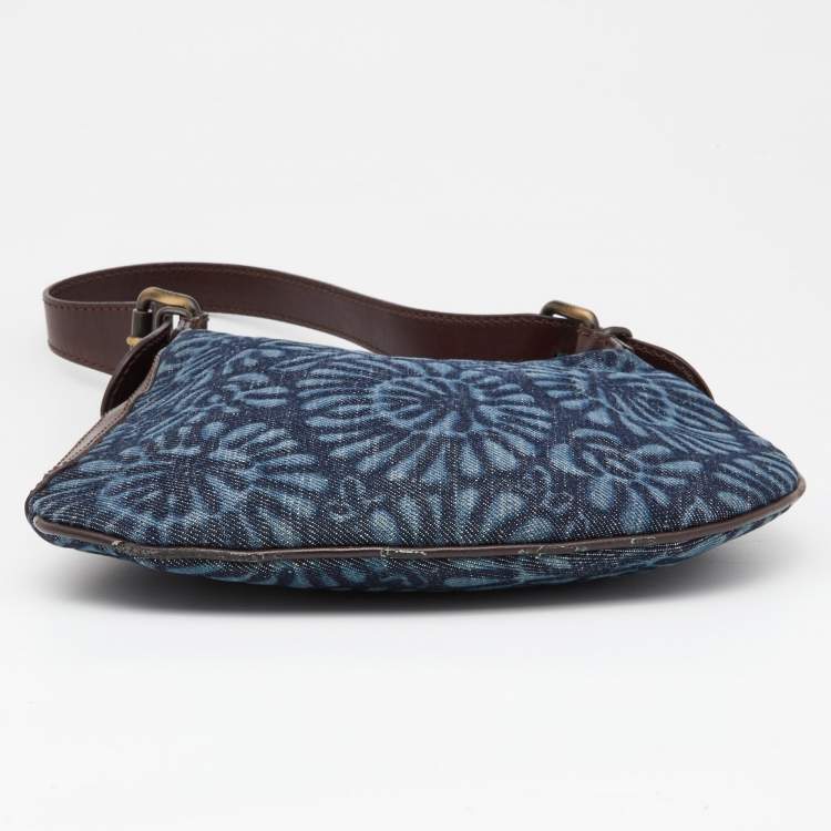 Pre Owned Fendi Blue/Brown Denim and Leather Oyster Hobo
