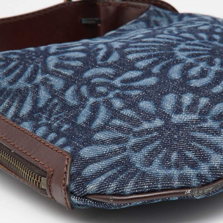 Pre Owned Fendi Blue/Brown Denim and Leather Oyster Hobo
