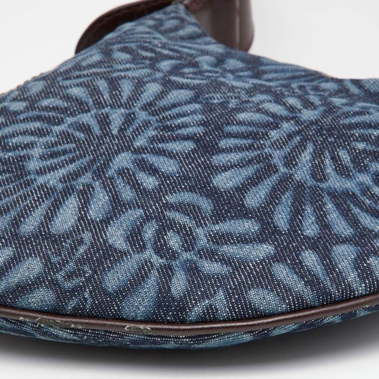 Pre Owned Fendi Blue/Brown Denim and Leather Oyster Hobo