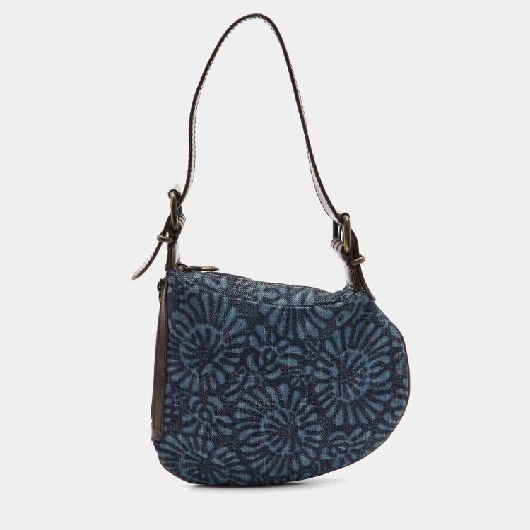 Pre Owned Fendi Blue/Brown Denim and Leather Oyster Hobo