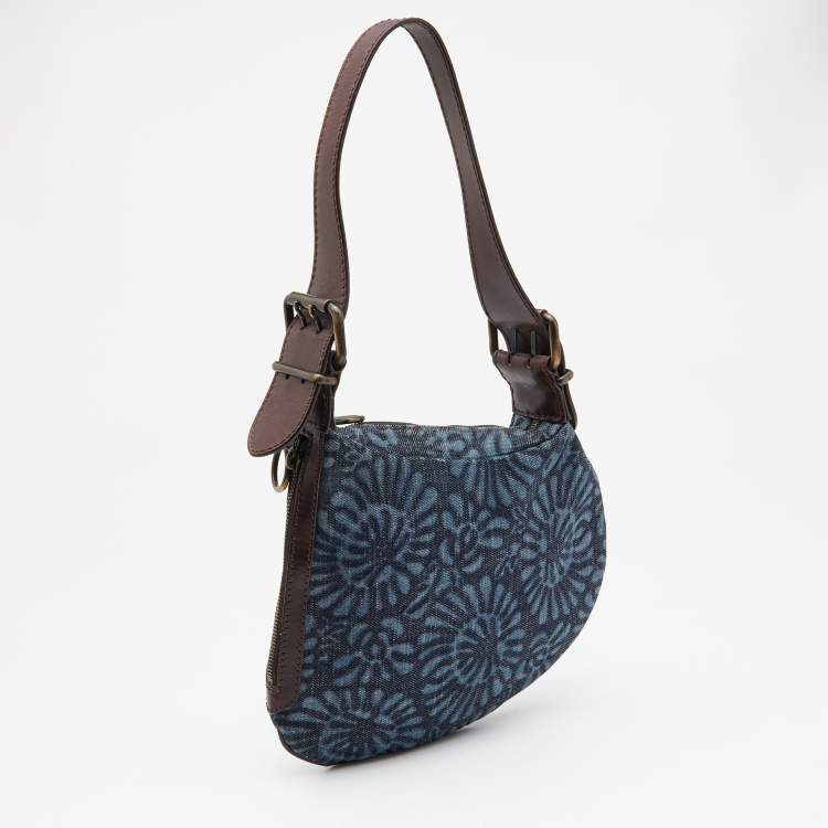 Pre Owned Fendi Blue/Brown Denim and Leather Oyster Hobo