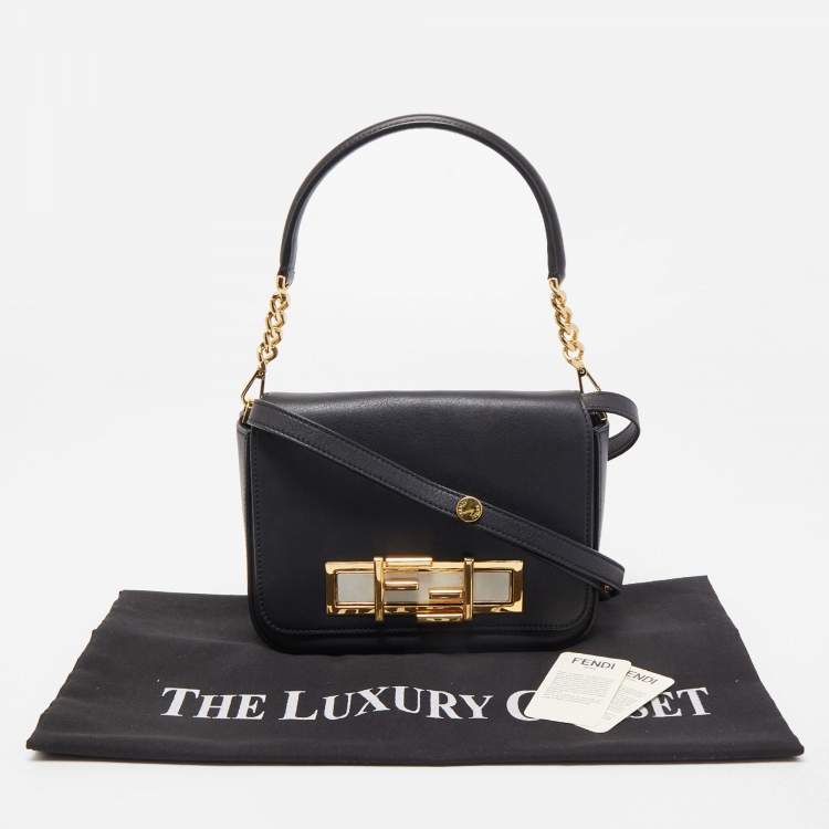 Pre Owned Fendi Black Leather Dolce 3Baguette Top Handle Bag