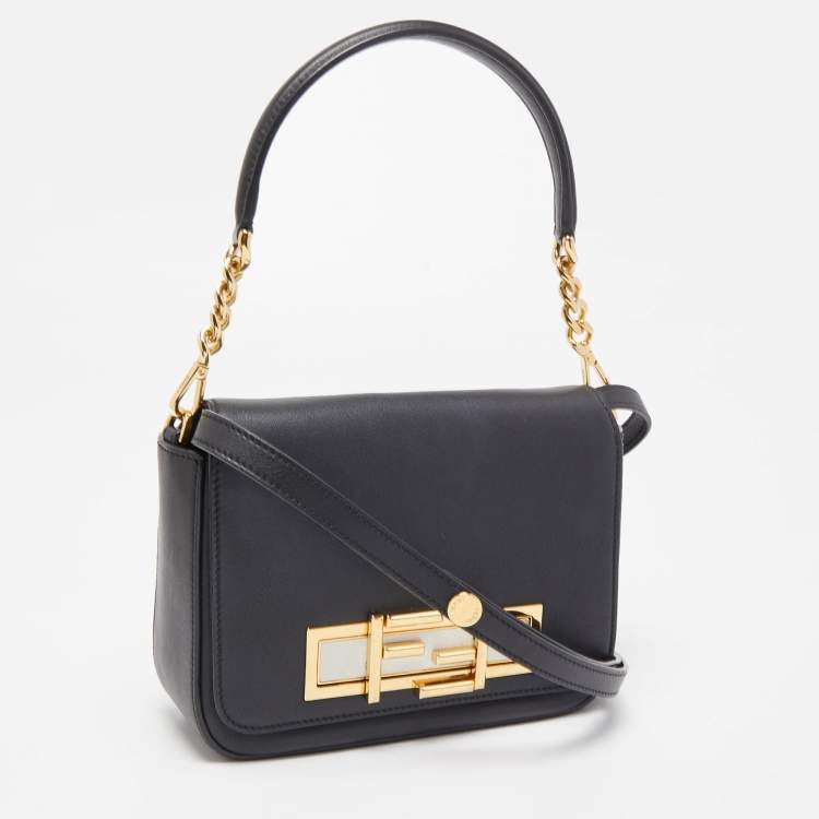 Pre Owned Fendi Black Leather Dolce 3Baguette Top Handle Bag