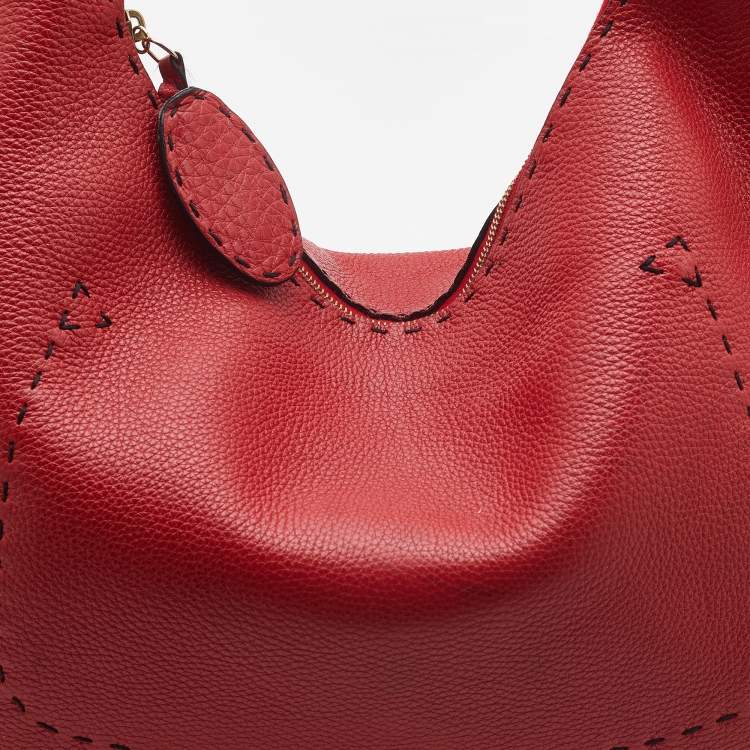 Pre Owned Fendi Red Leather Selleria Hobo 