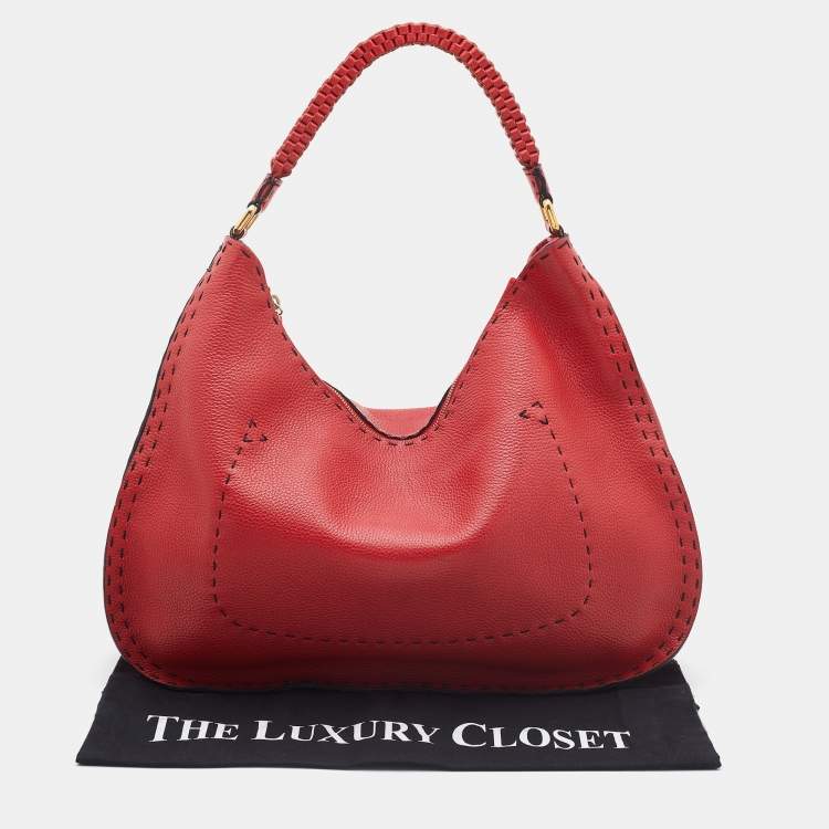 Pre Owned Fendi Red Leather Selleria Hobo 