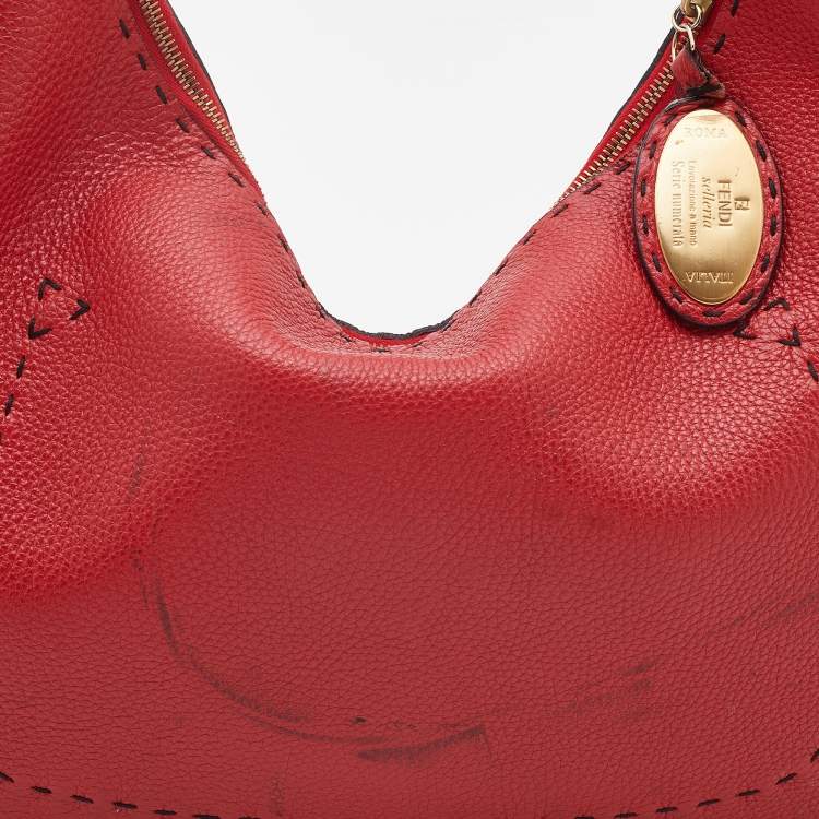 Pre Owned Fendi Red Leather Selleria Hobo 
