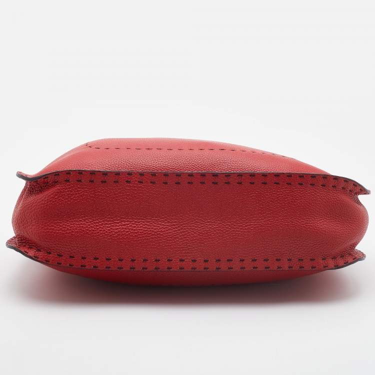 Pre Owned Fendi Red Leather Selleria Hobo 
