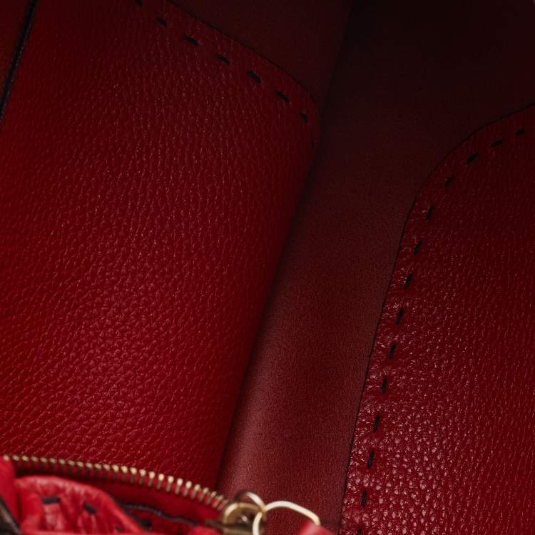 Pre Owned Fendi Red Leather Selleria Hobo 