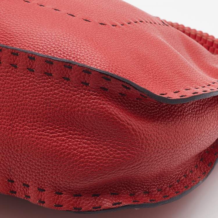 Pre Owned Fendi Red Leather Selleria Hobo 