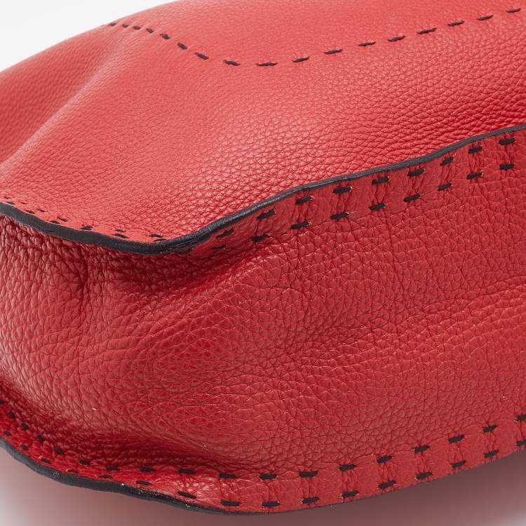 Pre Owned Fendi Red Leather Selleria Hobo 