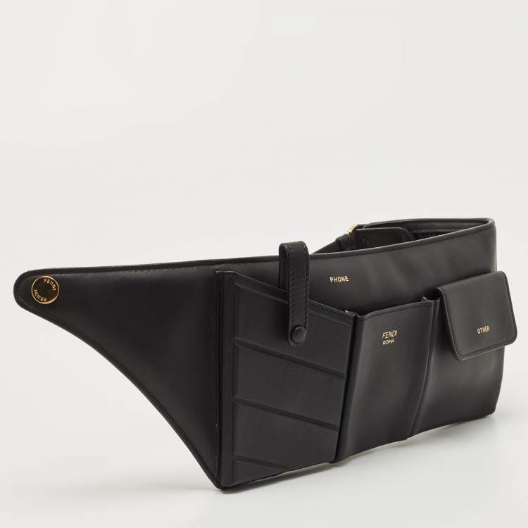 Pre Owned Fendi Black Leather and Mesh 3 Pockets Belt Bag