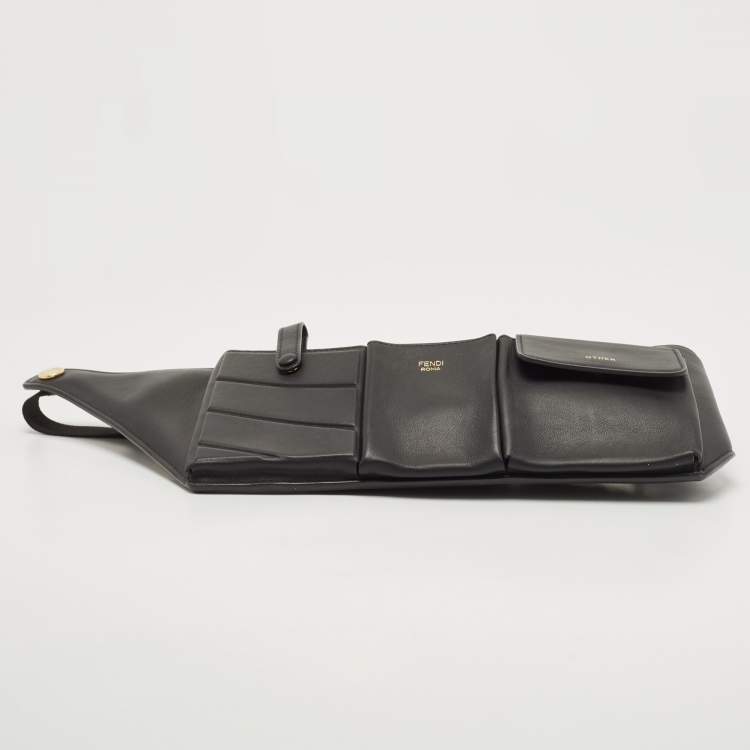 Pre Owned Fendi Black Leather and Mesh 3 Pockets Belt Bag
