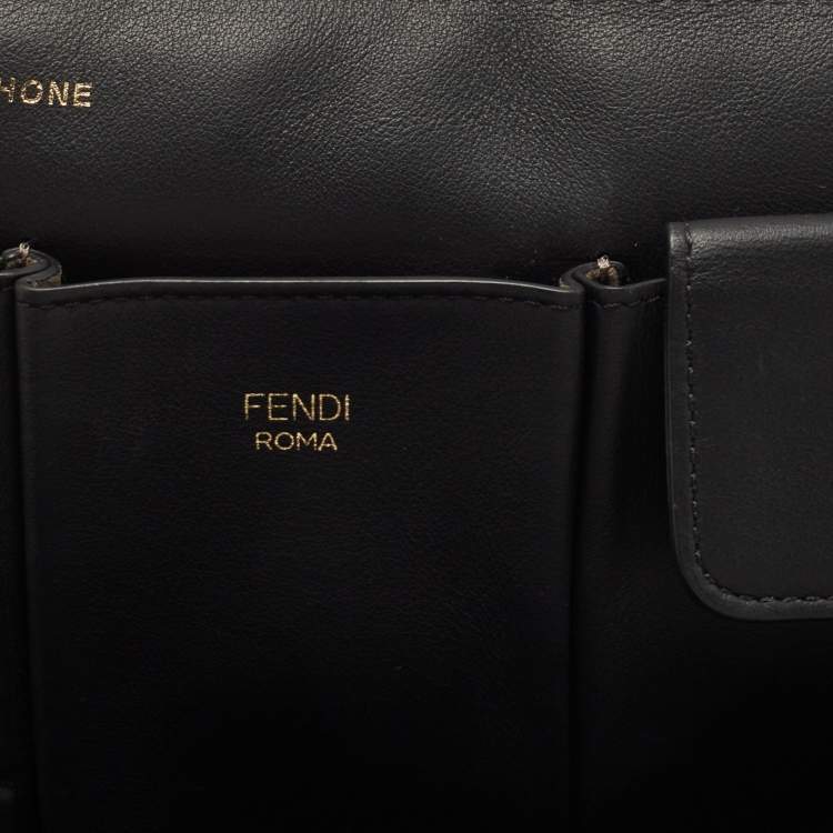 Pre Owned Fendi Black Leather and Mesh 3 Pockets Belt Bag