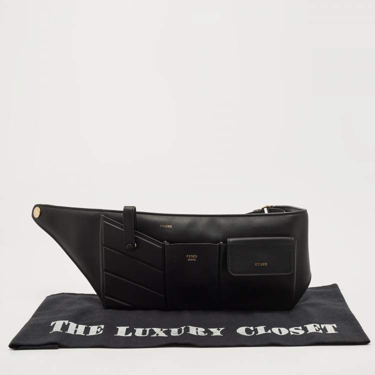 Pre Owned Fendi Black Leather and Mesh 3 Pockets Belt Bag