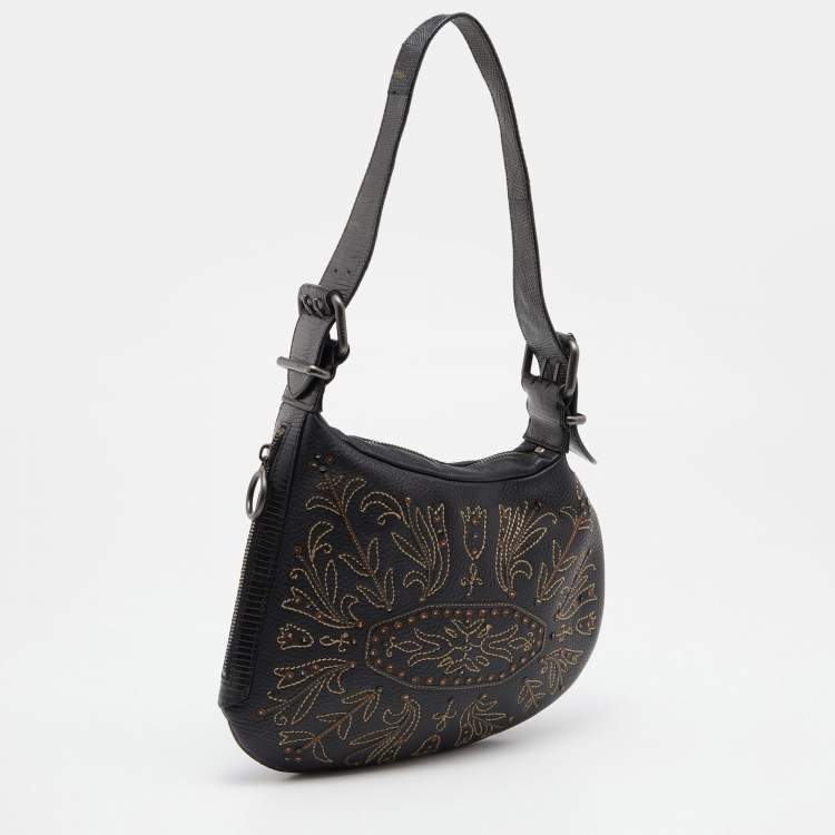 Pre Owned Fendi Black Lizard and Leather Oyster Hobo