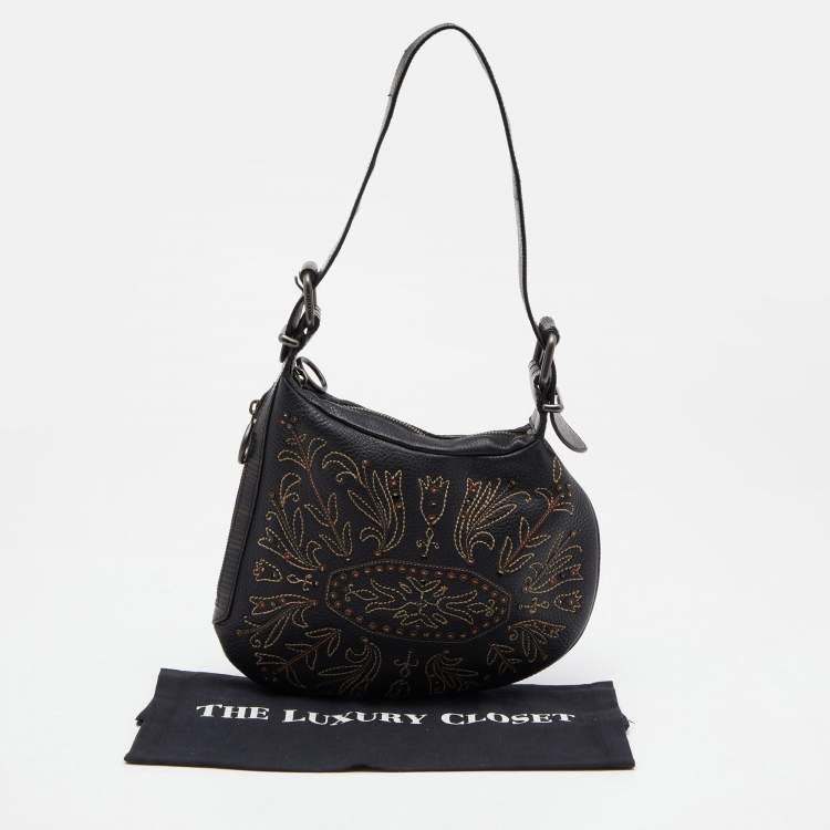Pre Owned Fendi Black Lizard and Leather Oyster Hobo