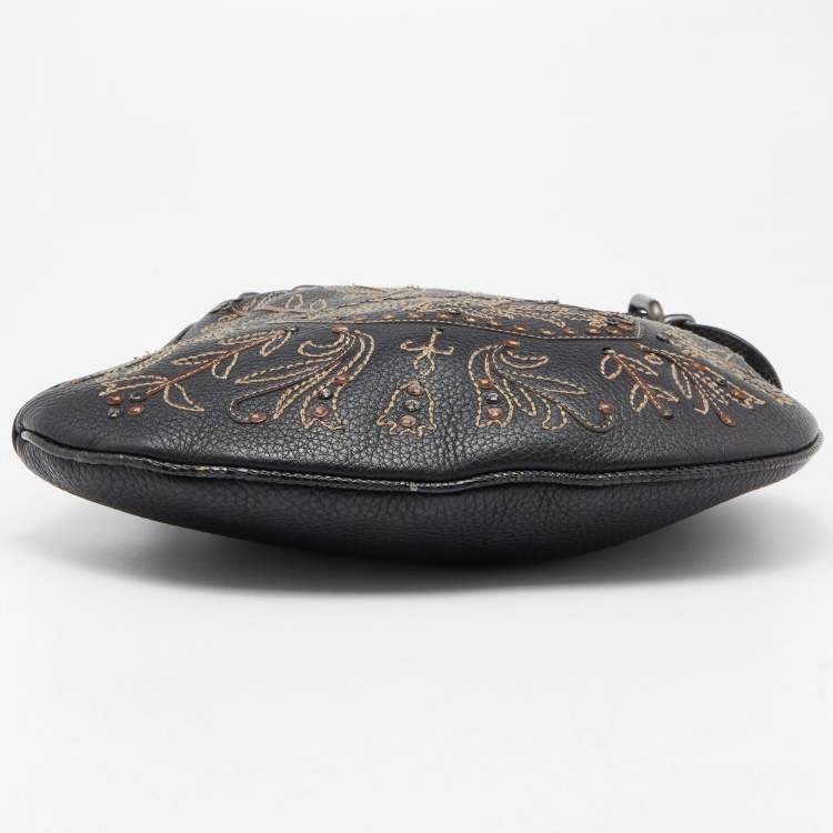 Pre Owned Fendi Black Lizard and Leather Oyster Hobo