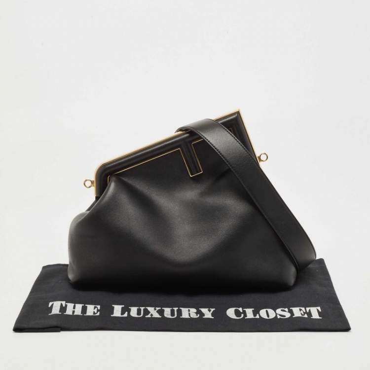 Pre Owned Fendi Black Leather Medium First Shoulder Bag