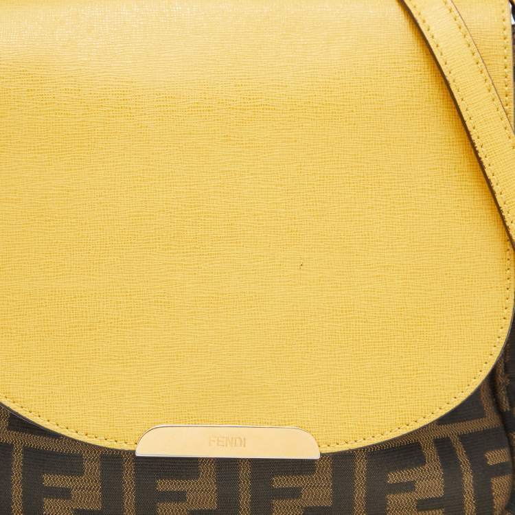مملوكة مسبقًا Fendi Yellow/Tobacco Zucca Canvas and Leather Flap Crossbody Bag