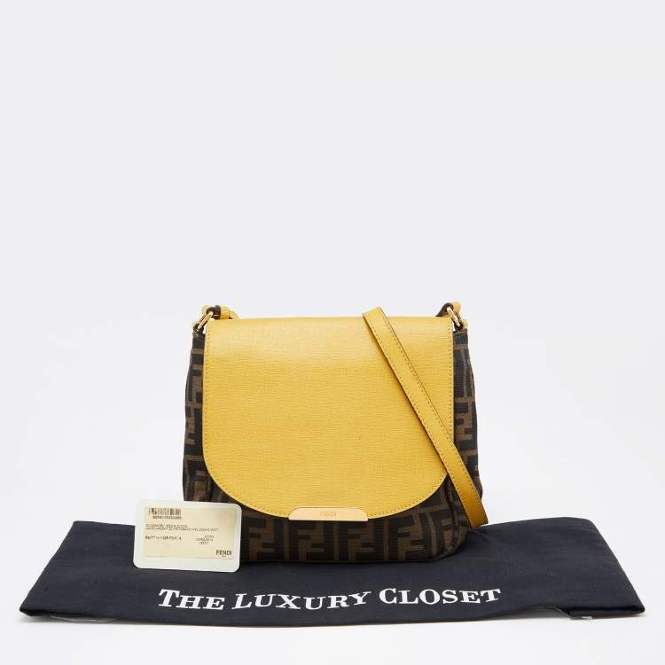 مملوكة مسبقًا Fendi Yellow/Tobacco Zucca Canvas and Leather Flap Crossbody Bag