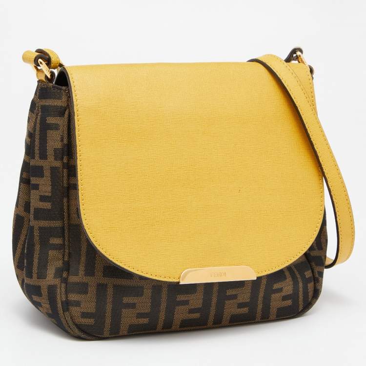 مملوكة مسبقًا Fendi Yellow/Tobacco Zucca Canvas and Leather Flap Crossbody Bag