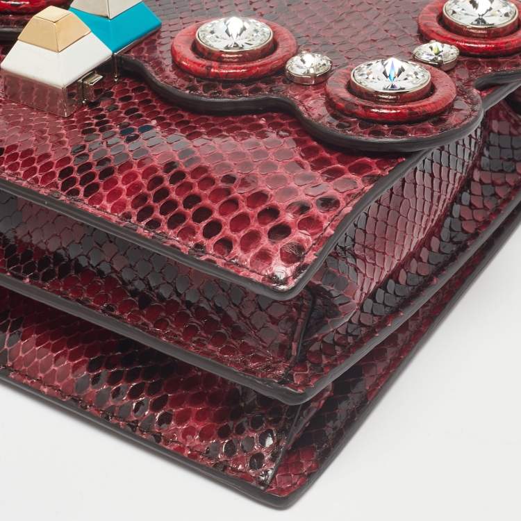 Pre Owned Fendi Red/Black Python Small Scalloped Kan I Shoulder Bag