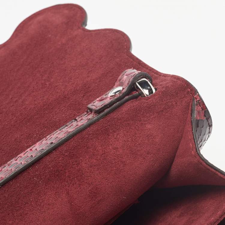 Pre Owned Fendi Red/Black Python Small Scalloped Kan I Shoulder Bag