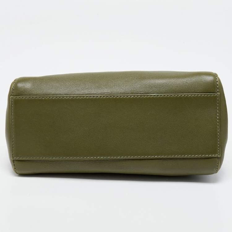 Pre Owned Fendi Olive Green Leather Mini Peekaboo Top Handle Bag