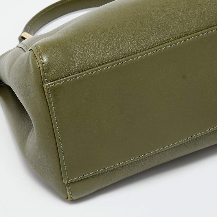 Pre Owned Fendi Olive Green Leather Mini Peekaboo Top Handle Bag