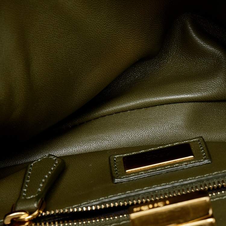 Pre Owned Fendi Olive Green Leather Mini Peekaboo Top Handle Bag