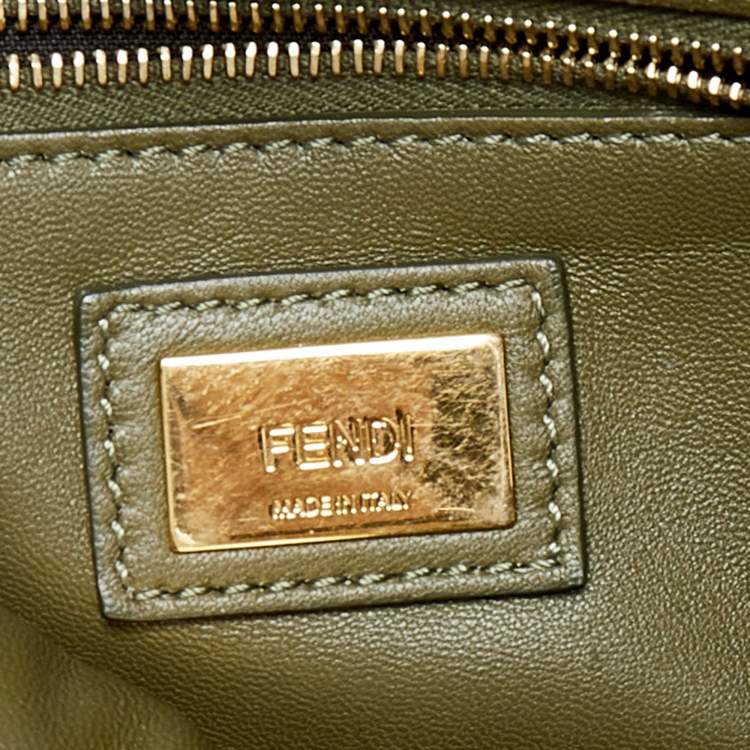 Pre Owned Fendi Olive Green Leather Mini Peekaboo Top Handle Bag