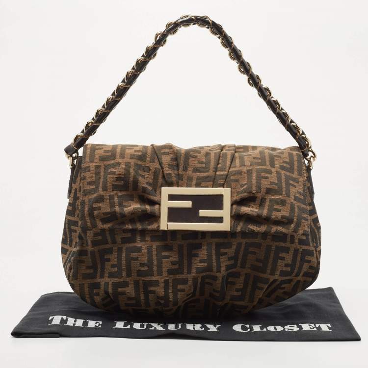 Pre Owned Fendi Tobacco Zucca Canvas Mia Flap Shoulder Bag