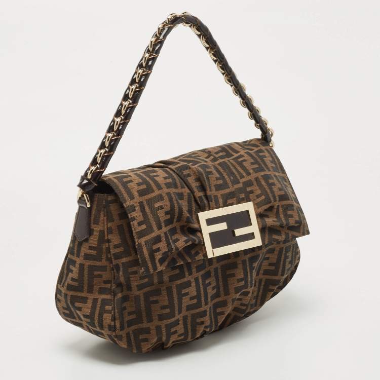 Pre Owned Fendi Tobacco Zucca Canvas Mia Flap Shoulder Bag