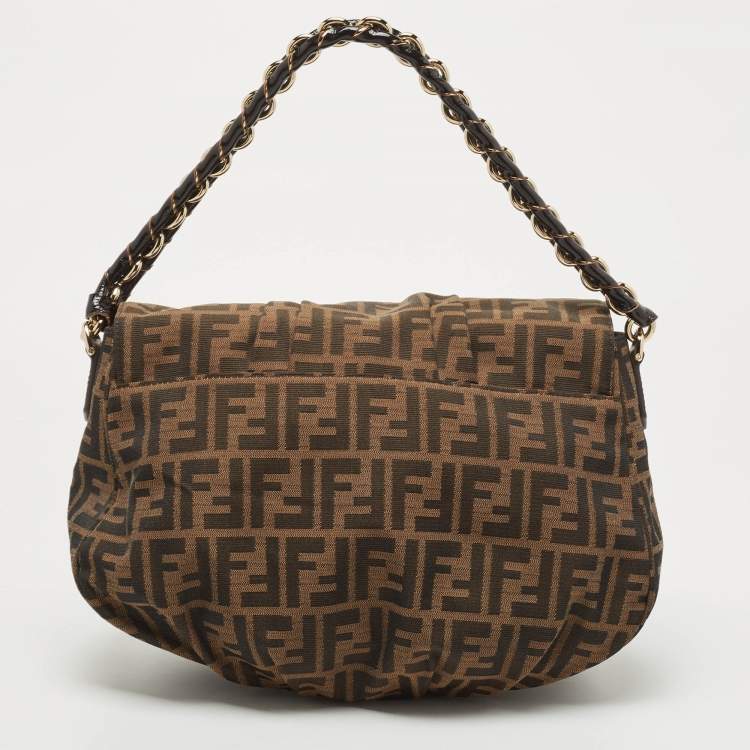 Pre Owned Fendi Tobacco Zucca Canvas Mia Flap Shoulder Bag