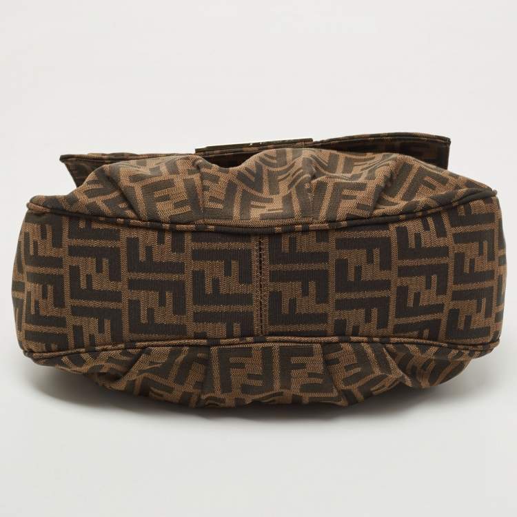 Pre Owned Fendi Tobacco Zucca Canvas Mia Flap Shoulder Bag