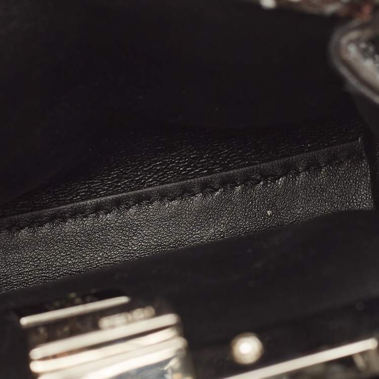 Pre Owned Fendi Grey/Black Python Floral Embroidered Micro Peekaboo Crossbody Bag