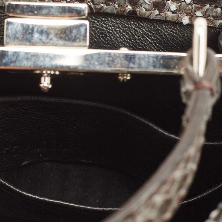 Pre Owned Fendi Grey/Black Python Floral Embroidered Micro Peekaboo Crossbody Bag