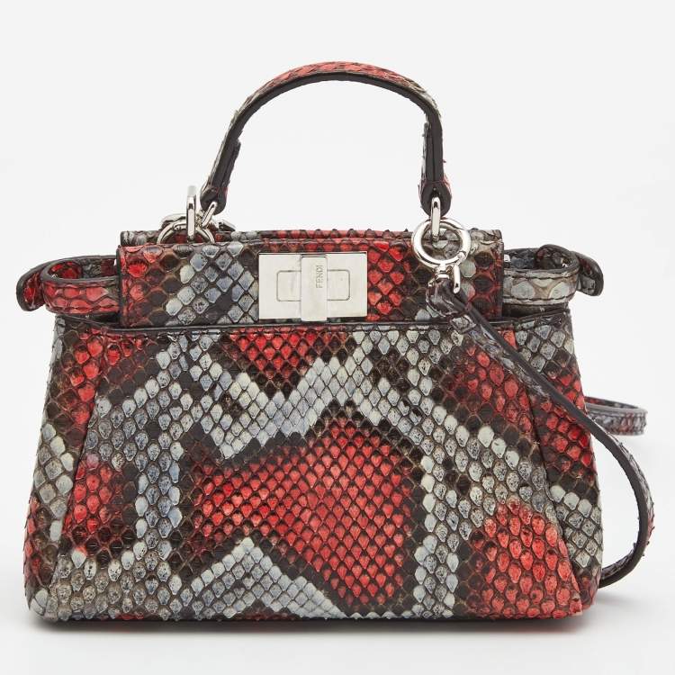 Pre Owned Fendi Multicolor Python Micro Peekaboo Top Handle Bag